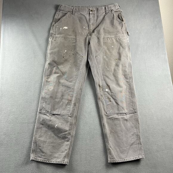Carhartt Pants Mens 38X34 Gray Double Knee Dungaree Grunge Outdoor Workwear - Picture 1 of 14